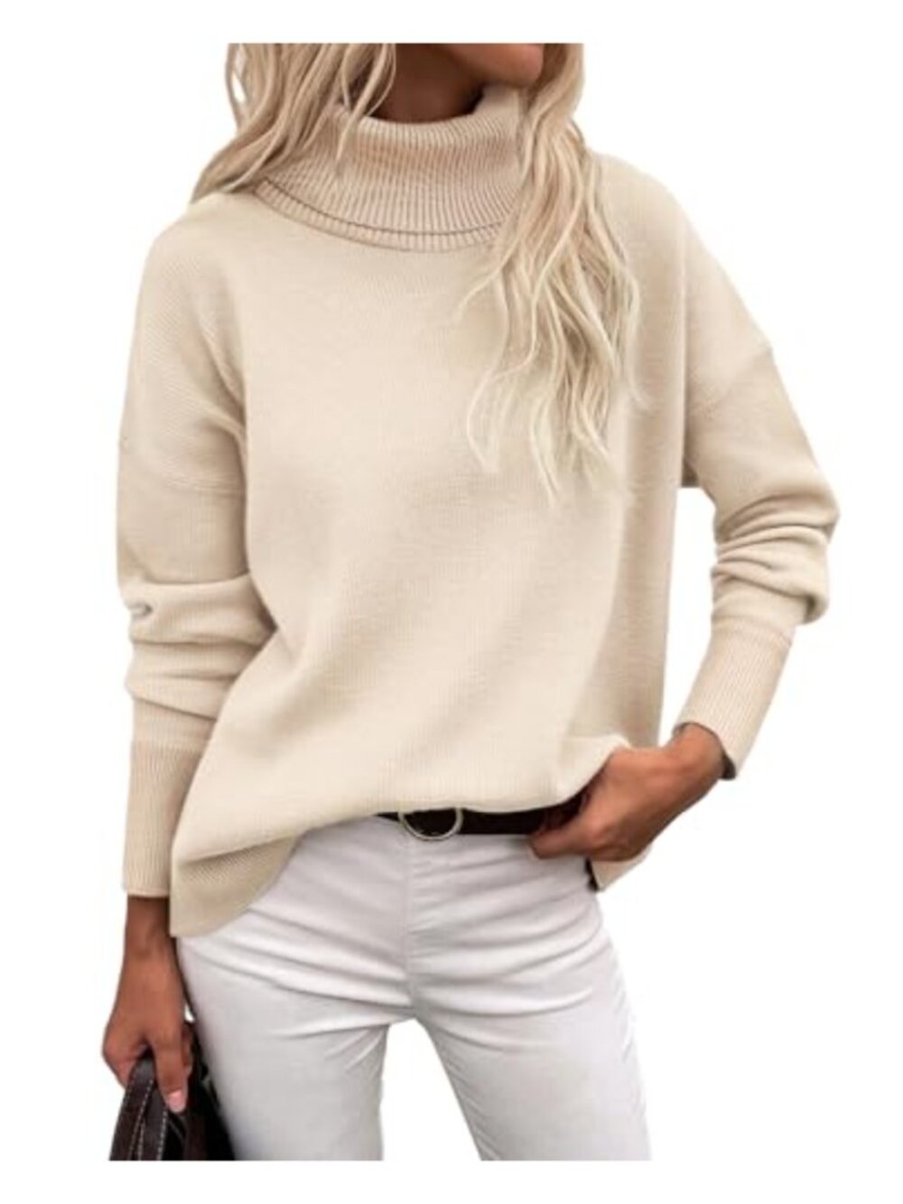 Turtleneck Sweater Chunky Knitted Pullover Oversized High Low Hem